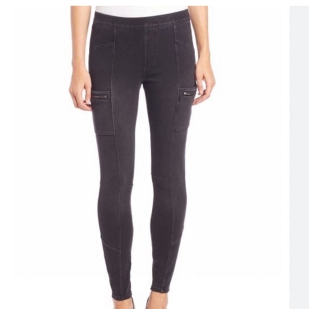Spanx Moto cargo Leggings Faded‎ Black Cargo Zipper Pockets Stretch Denim Medium